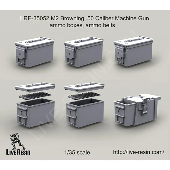 Live Resin LRE35052 1/35 M2 Browning .50 Caliber Machine Gun Ammo Boxes & Ammo Belts - Model Figures