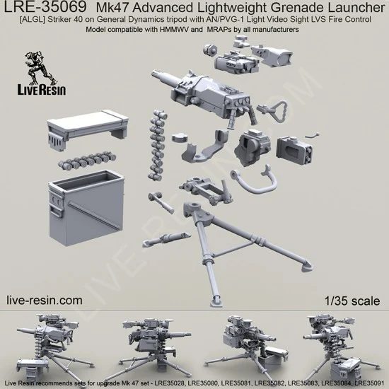 Live Resin LRE35069 1/35 Mk47 Advanced Lightweight Grenade Launcher/ALGL Striker40 on General Dynamics Tripod - Model Figures