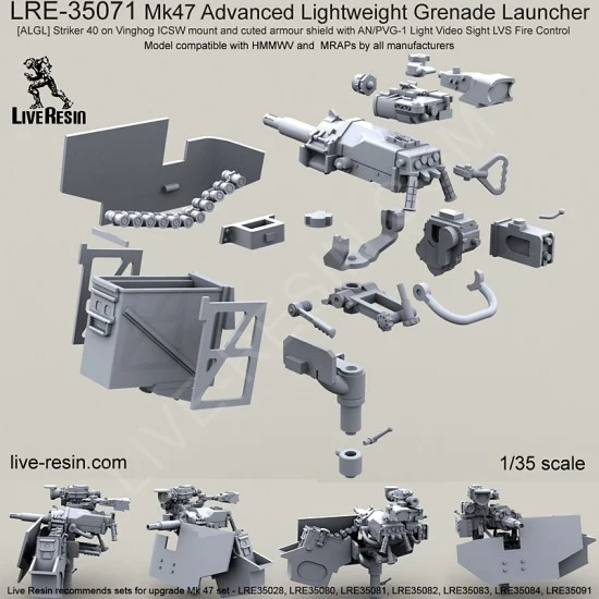 Live Resin LRE35071 1/35 Mk47 Adv. Lightweight Grenade Launcher Striker40 on Vinghog ICSW Mount&Cuted Shield - Model Figures