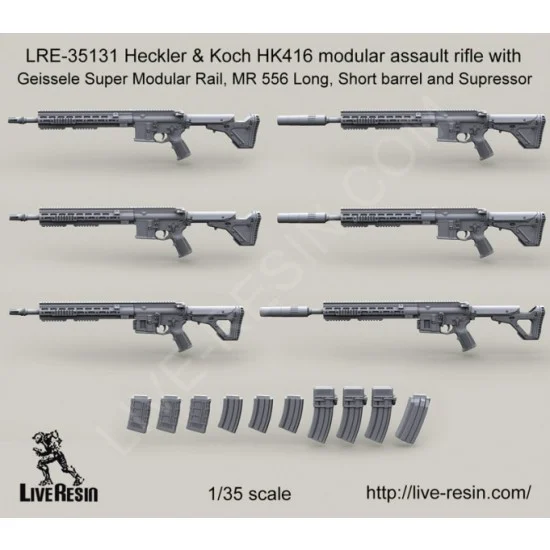 Live Resin LRE35131 1/35 Heckler &Koch HK416 Modular Assault Rifle Vol.4 - Model Figures