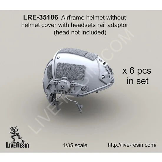 Live Resin LRE35186 1/35 Airframe Helmet Set with Headsets Rail Adaptor without Helmet Cover w/o Head (6 sets) - Model Figures