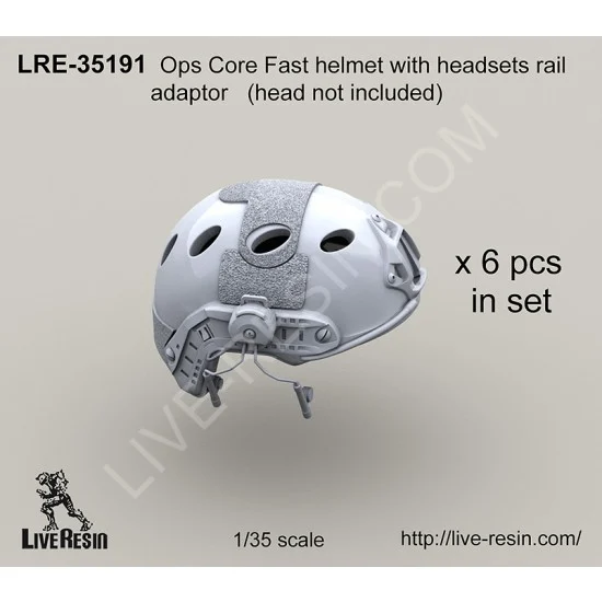 Live Resin LRE35191 1/35 Ops Core Fast Helmet Set with Headsets Rail Adaptor without Head (6 sets) - Model Figures