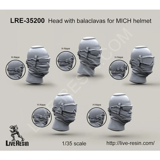 Live Resin LRE35200 1/35 Heads w/Balaclavas for MICH Helmets (H-Nape) (5 Heads)