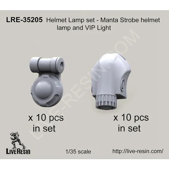 Live Resin LRE35205 1/35 Helmet Lamp Set - Manta Strobe Helmet Lamp (10 sets) and VIP Light (10 sets)