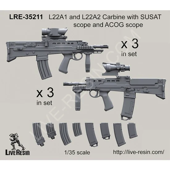 Live Resin LRE35212 1/35 L22A1 and L22A2 Carbine with SUSAT Scope and ACOG Scope (6 sets) - Model Figures