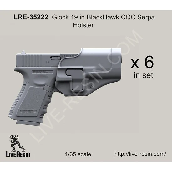 Live Resin LRE35222 1/35 Glock 19 in Black Hawk CQC Serpa Holster (6 sets) - Model Figures