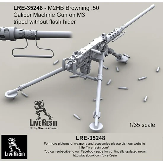 Live Resin LRE35248 1/35 WWII M2HB .50 Calibre Machine Gun on M3 Tripod w/o Flash Hider in Korean/Vietnam War - Model Figures