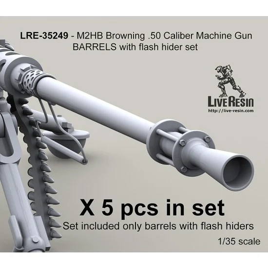 Live Resin LRE35249 1/35 M2HB Browning .50 Calibre Machine Gun Barrels Set with Flash Hider (5 barrels) - Military Vehicles & Tanks