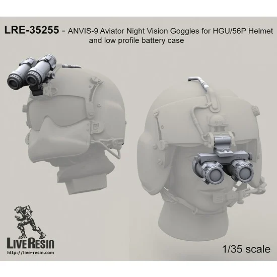 Live Resin LRE35255 1/35 ANVIS-9 Aviator Night Vision Goggles for HGU-56/P Helmet and Low Profile Battery Case