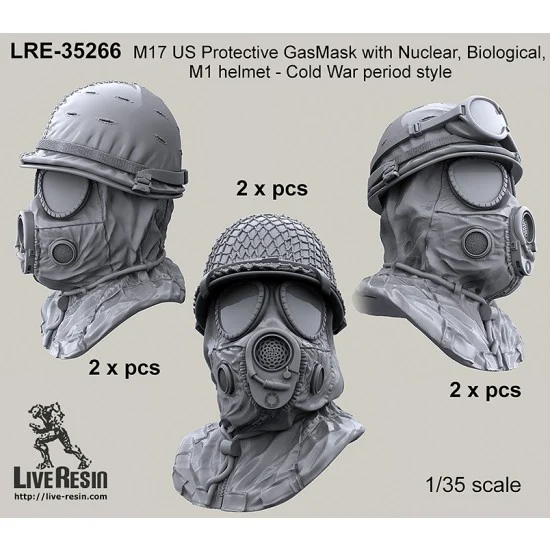 Live Resin LRE35266 1/35 US Protective Gas Masks M17 with Nuclear, Biological, M1 Helmet in Cold War - Model Figures