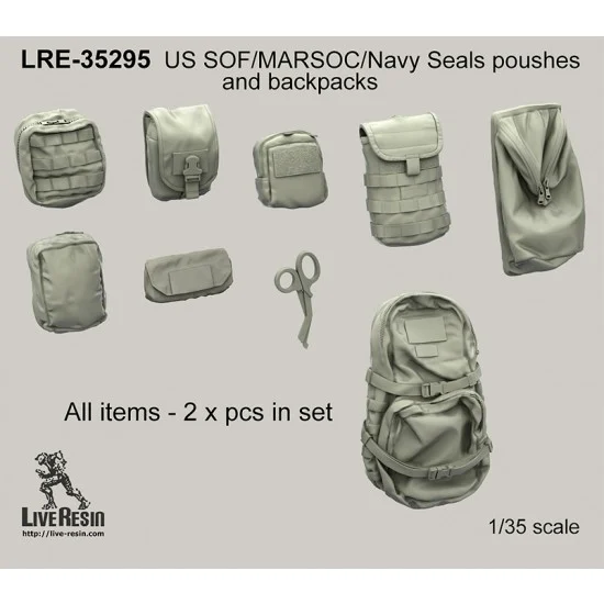 Live Resin LRE35295 1/35 US SOF/MARSOC/Navy Seals Poushes and Backpacks - Model Figures