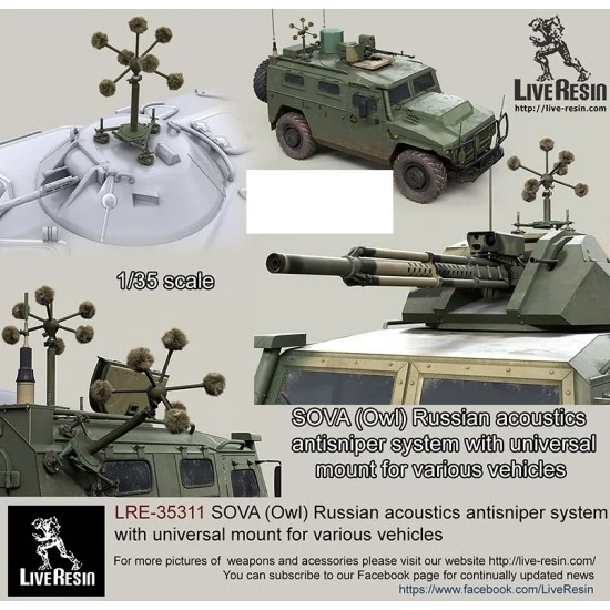 Live Resin LRE35311 1/35 SOVA (Owl) Russian Acoustics Anti-Sniper System w/Universal Mount for Various Vehicle