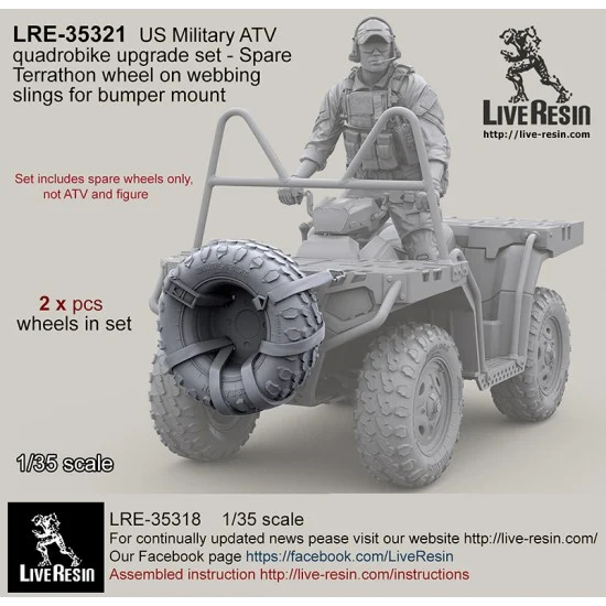 Live Resin LRE35321 1/35 US ATV Quadrobike Upgrade set - Spare Wheels (2pcs) on Webbing Slings for Bumper Mount