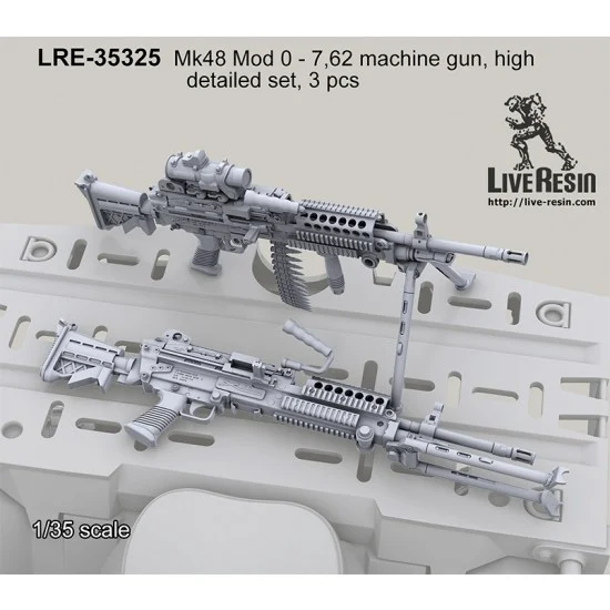Live Resin LRE35325 1/35 Mk48 Mod 0 - 7.62mm Machine Gun High Detailed Set (3pcs)