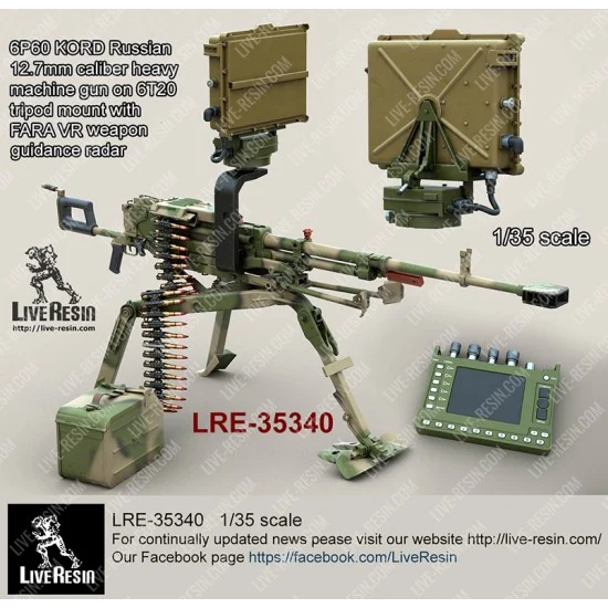 Live Resin LRE35340 1/35 6P60 KORD 12.7mm Calibre Heavy Machine Gun w/FARA VR Weapon Guidance Radar - Model Figures