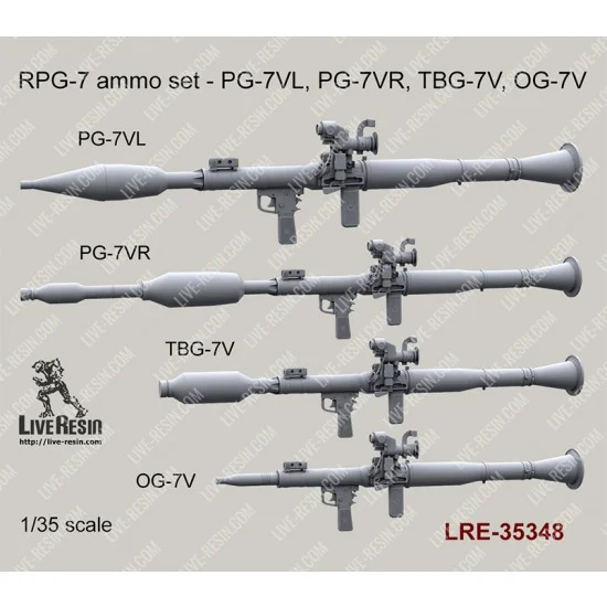 Live Resin LRE35348 1/35 RPG-7 Ammo Set: PG-7VL, PG-7VR, TBG-7V & OG-7V