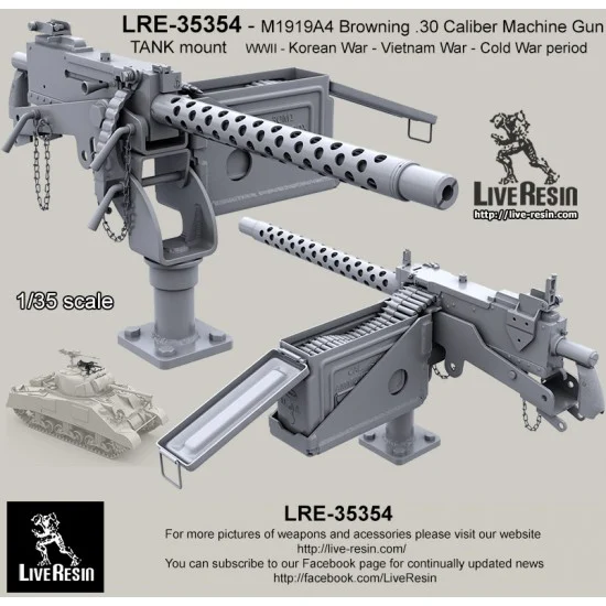 Live Resin LRE35354 1/35 M1919A4 Browning .30 Caliber Machine Gun w/Mount in WWII/Korean/Vietnam/Cold War - Military Vehicles & Tanks