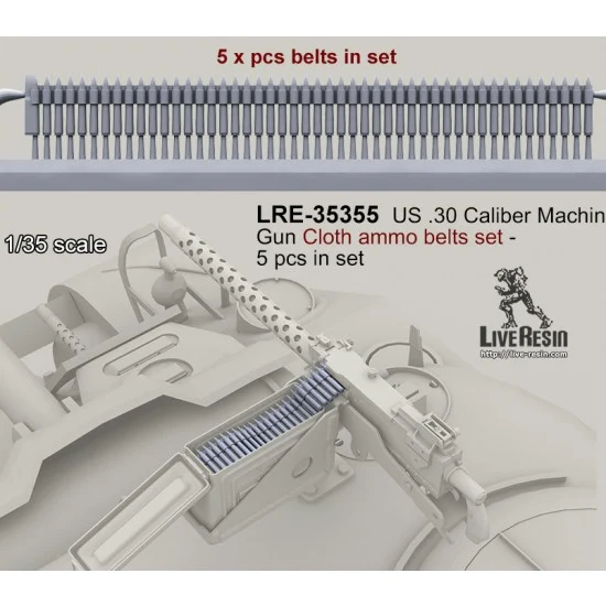 Live Resin LRE35355 1/35 US .30 Caliber Machine Gun Cloth Ammo Belts set (5pcs) - Military Vehicles & Tanks