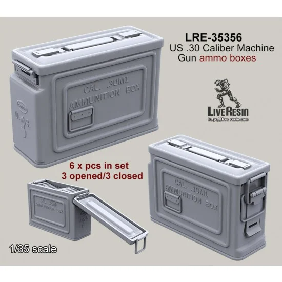 Live Resin LRE35356 1/35 US .30 Caliber Machine Gun Ammo Boxes (3 opened / 3 closed) - Military Vehicles & Tanks