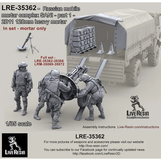 Live Resin LRE35362 1/35 Russian Mobile Mortar Complex SANI #1 - 2B11 120mm Mortar