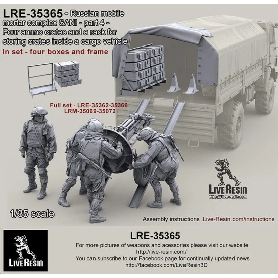 Live Resin LRE35365 1/35 Russian Mobile Mortar Complex SANI #4 - 4 Ammo Boxes & Stand Frame for Truck Body