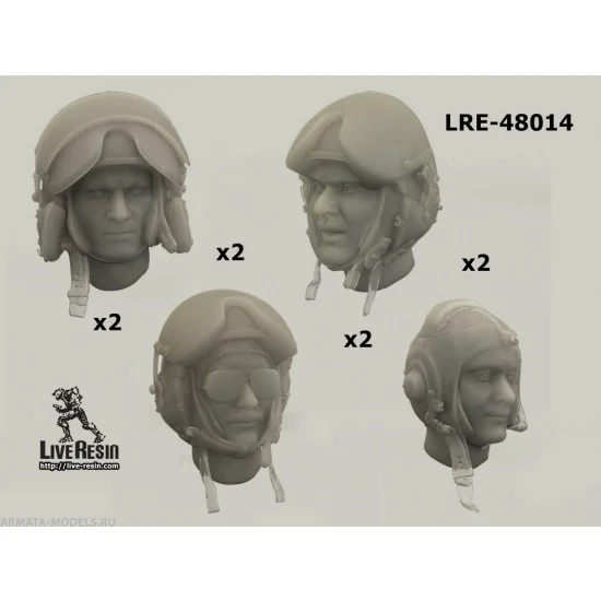 Live Resin LRE48014 1/48 Helicopter Pilot Heads - Opened Visor