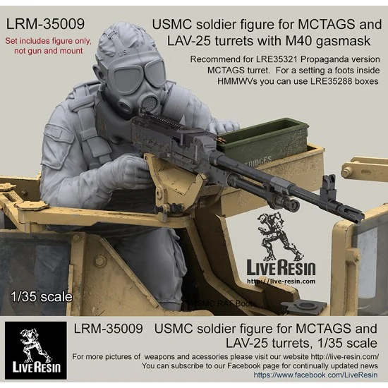 Live Resin LRM35009 1/35 USMC Soldier for MCTAGS and LAV-25 Turrets with M40 Gasmask