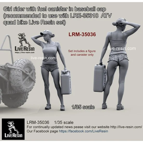 Live Resin LRM35036 1/35 Girl Rider with Fuel Canister in Baseball Cap - Model Figures