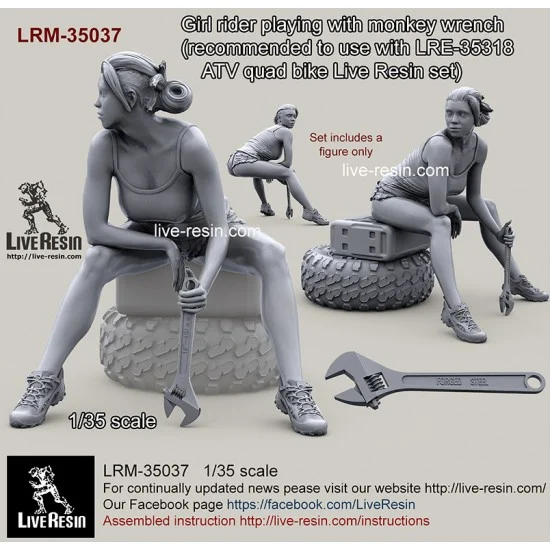 Live Resin LRM35037 1/35 Girl Rider Playing with Monkey Wrench - Model Figures