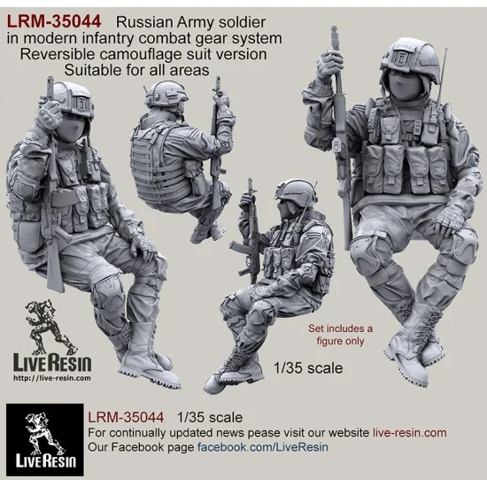 Live Resin LRM35044 1/35 Russian Soldier in Modern Infantry Combat Gear System in Reversible Camo Suit V6 - Model Figures