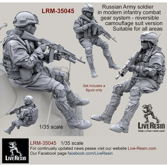 Live Resin LRM35045 1/35 Russian Soldier in Modern Infantry Combat Gear System in Reversible Camo Suit V7 - Model Figures