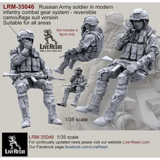 Live Resin LRM35046 1/35 Russian Soldier in Modern Infantry Combat Gear System in Reversible Camo Suit V8 - Model Figures