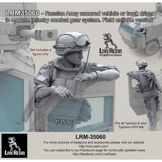 Live Resin LRM35060 1/35 Russian AFV Driver In Modern Infantry Combat Gear Set 13. Field Uniform - Model Figures