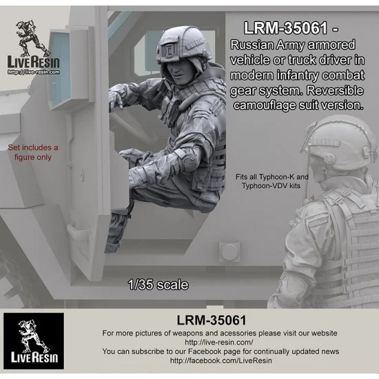 Live Resin LRM35061 1/35 Russian AFV Driver In Modern Infantry Combat Gear Set 14. Reversible Camo Suit - Model Figures