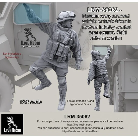 Live Resin LRM35062 1/35 Russian AFV Driver In Modern Infantry Combat Gear Set 15. Reversible Camo Suit - Model Figures