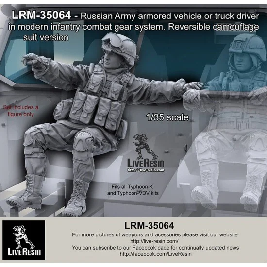 Live Resin LRM35064 1/35 Russian Commander In Modern Infantry Combat Gear System Set 17. Reversible Camo Suit - Model Figures