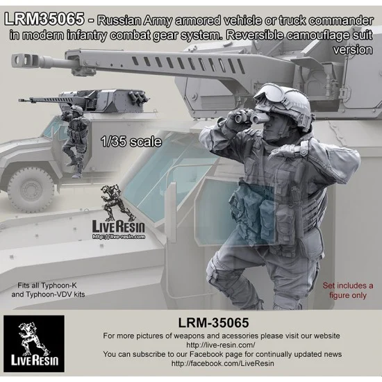 Live Resin LRM35065 1/35 Russian Commander In Modern Infantry Combat Gear System Set 18. Reversible Camo Suit - Model Figures