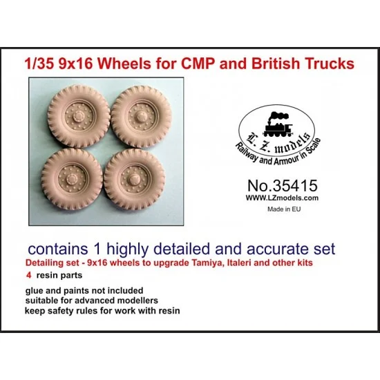 LZ Models 35415 1/35 9x16 Wheels for CMP and British Trucks (4 wheels) - Military Vehicles & Tanks
