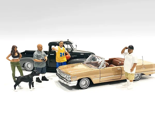 Lowriderz and a Dog 5 piece Figurine Set for 1/18 Scale Models by American Diorama - Accessories