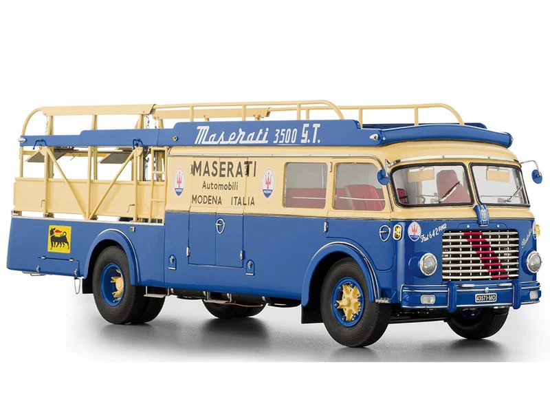 Fiat 642 RN2 Bartoletti Car Transporter "Maserati Racing" Blue and Cream 1/18 Diecast Model Car by CMC - Fiat Models