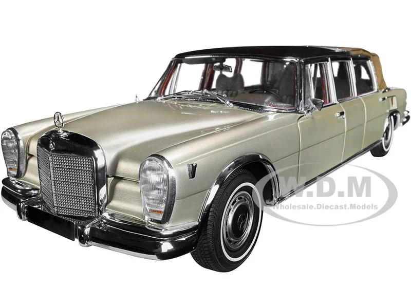 1965-1981 Mercedes Benz 600 Pullman (W100) Landaulet Limousine Convertible with Functional Softtop Gold Limited Edition to 800 pieces Worldwide 1/18 Diecast Model Car by CMC
