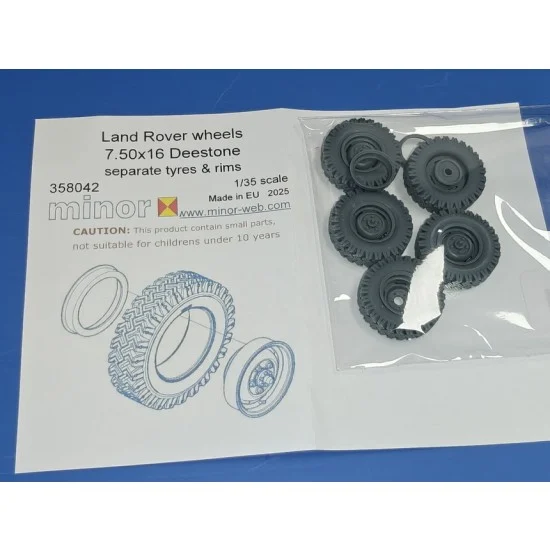Minor 358042 1/35 Land Rover 7.50x16 Deestone Wheels with Separate Rims - Military Vehicles & Tanks