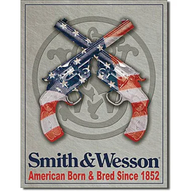 "Smith & Wesson: American Born & Bred Since 1852" Metal Sign - Desperate Enterprises