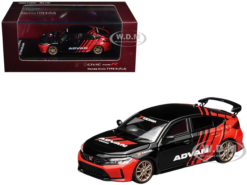 Honda Civic Type R (FL5) RHD (Right Hand Drive) "ADVAN" Black and Red 1/64 Diecast Model Car by MotorHelix - Honda Models