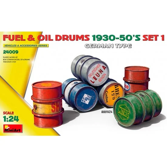 MiniArt 24009 1/24 German Type Fuel and Oil Drums 1930-50s Set #1 (6pcs)