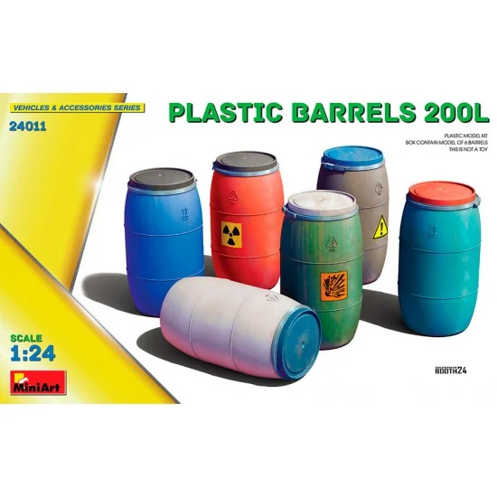 MiniArt 24011 1/24 Modern Industrial Containers 200L Plastic Barrels (6pcs) - Scenics & Diorama