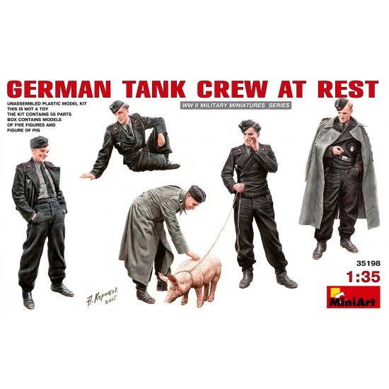 MiniArt 35198 1/35 German Tank Crew at Rest (5 Figures+1 Pig) - Model Figures