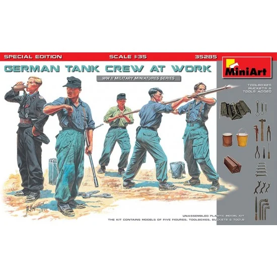 MiniArt 35285 1/35 German Tank Crew At Work (5 Figures w/Accessories) [Special Edition] - Model Figures