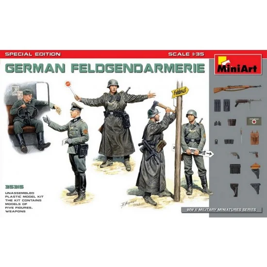 MiniArt 35315 1/35 German Feldgendarmerie (5 figures w/accessories & road signs) [Special Edition] - Model Figures