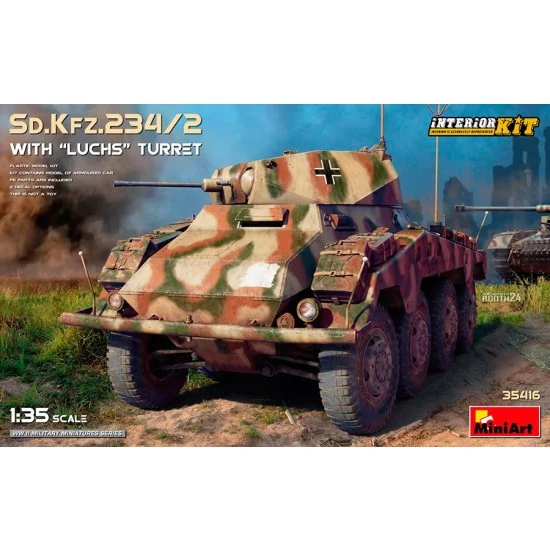 MiniArt 35416 1/35 Sd.Kfz.234/2 Armoured Car with Luchs Turret [Interior Kit] - Military Vehicles & Tanks